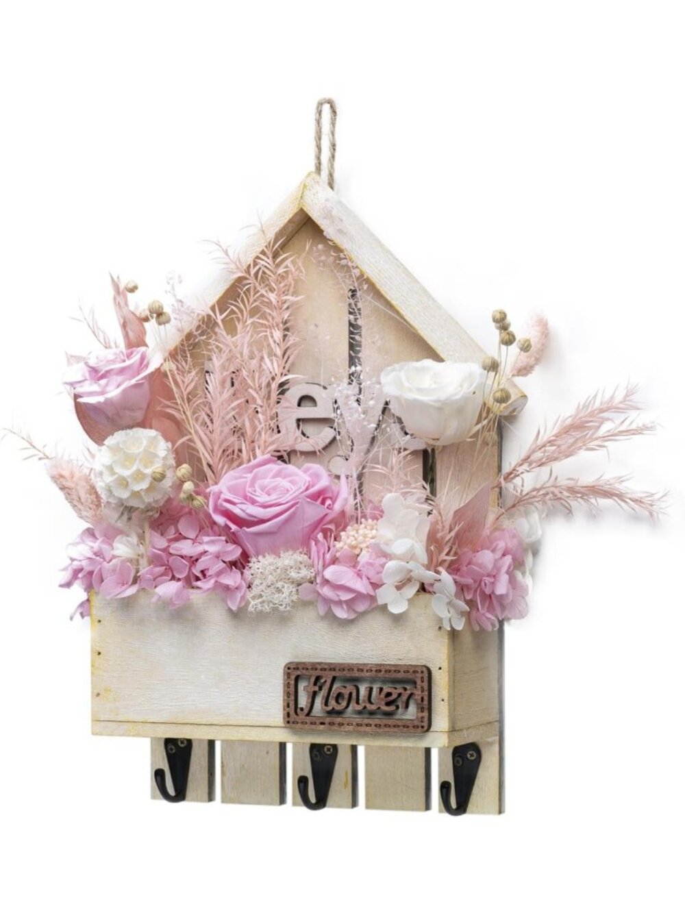 Unique Wall Mount Key Holder with Preserved Pink Roses - Perfect Home Decor Gift